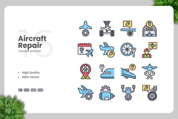 Aircraft Repair Color Icons for Professional and Creative Workflows