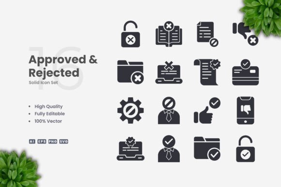 Approved and Rejected Solid Icons: A Versatile Design Solution