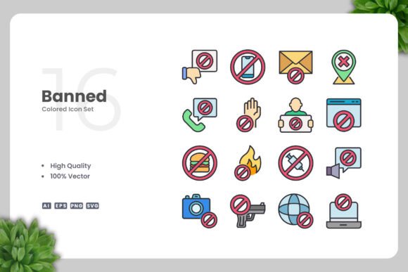 Banned Color Icons: Simple & Clean Design
