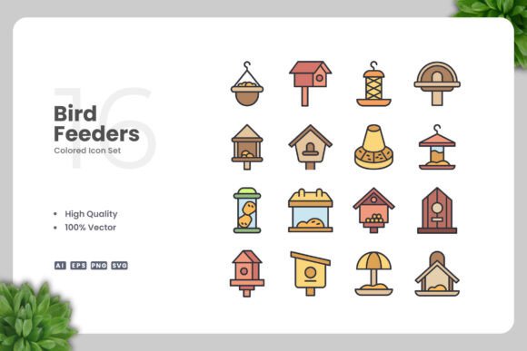 Bird Feeder Color Icons: A Simple and Clean Design for Modern Use