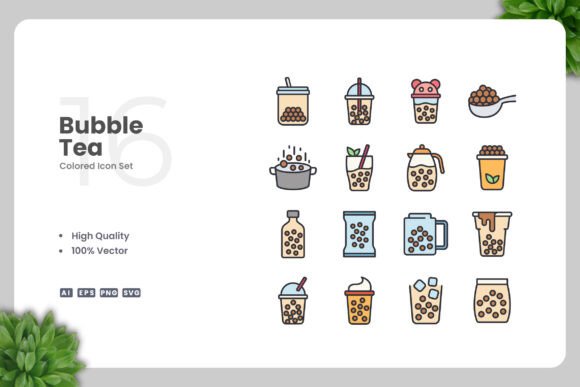 Bubble Tea Color Icons for Creative Projects