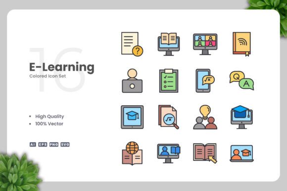 E-Learning Color Icons for Modern Design Needs