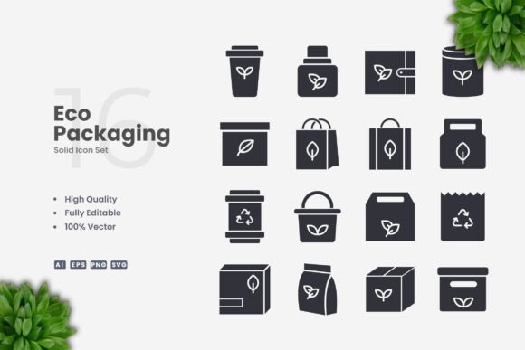 Eco Packaging Solid Icons: Simple, Clean, and Versatile