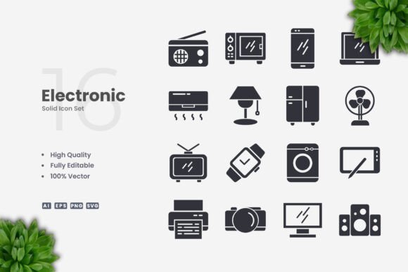 Electronic Solid Icons for Modern Design