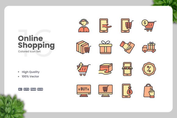 Online Shopping Color Icons for Modern Design